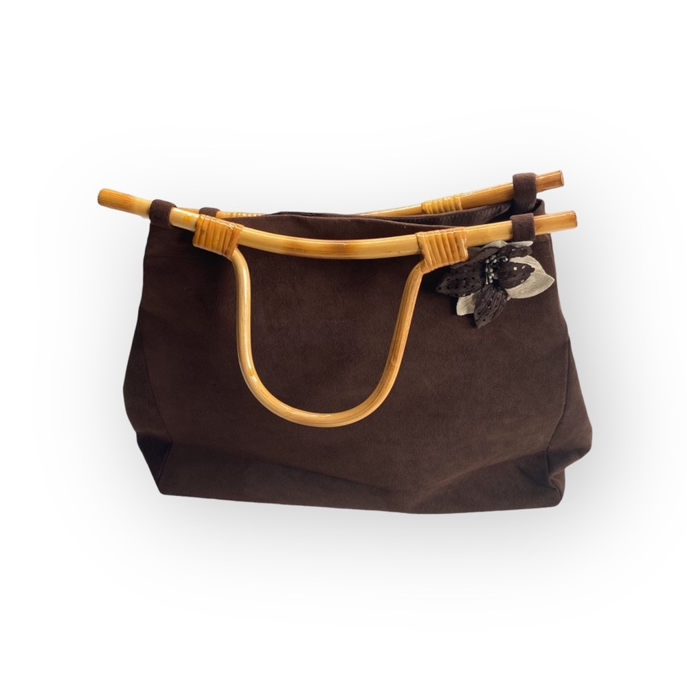 90’s: Julie Brown ꕥ Bamboo Boho Top Handle Satchel Bag ꕥ Chocolate Micro Suede ꕥ - Picture 9 of 16